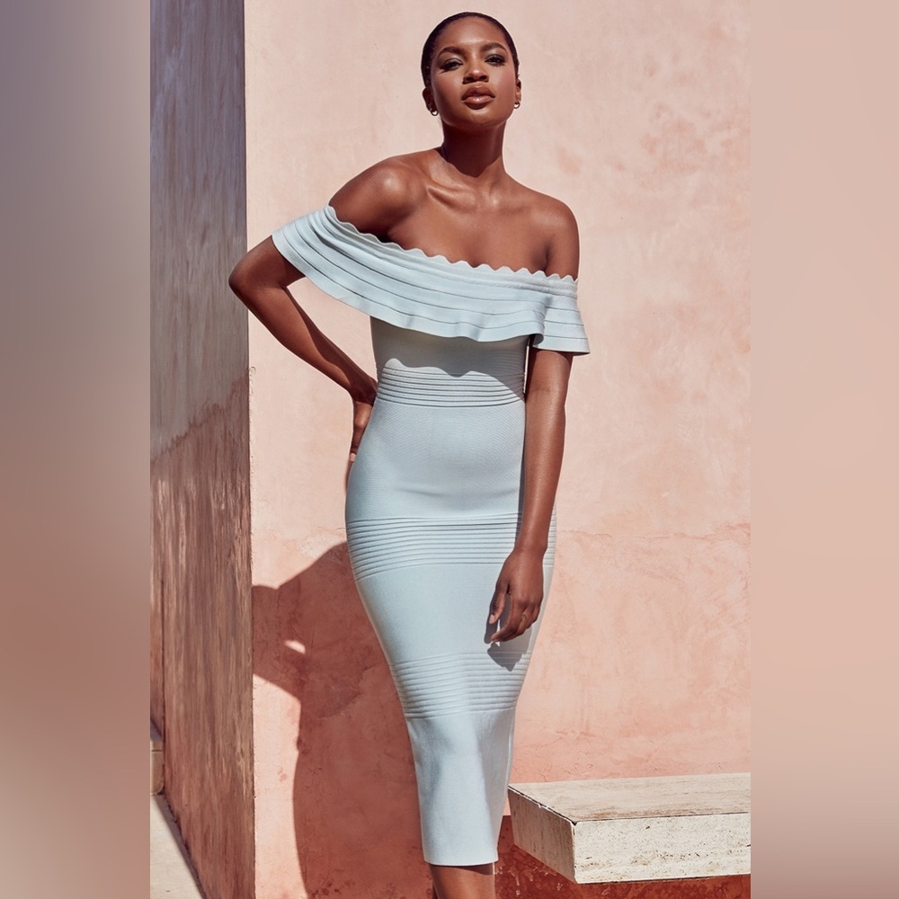 House of CB Strapless Light Blue Dress